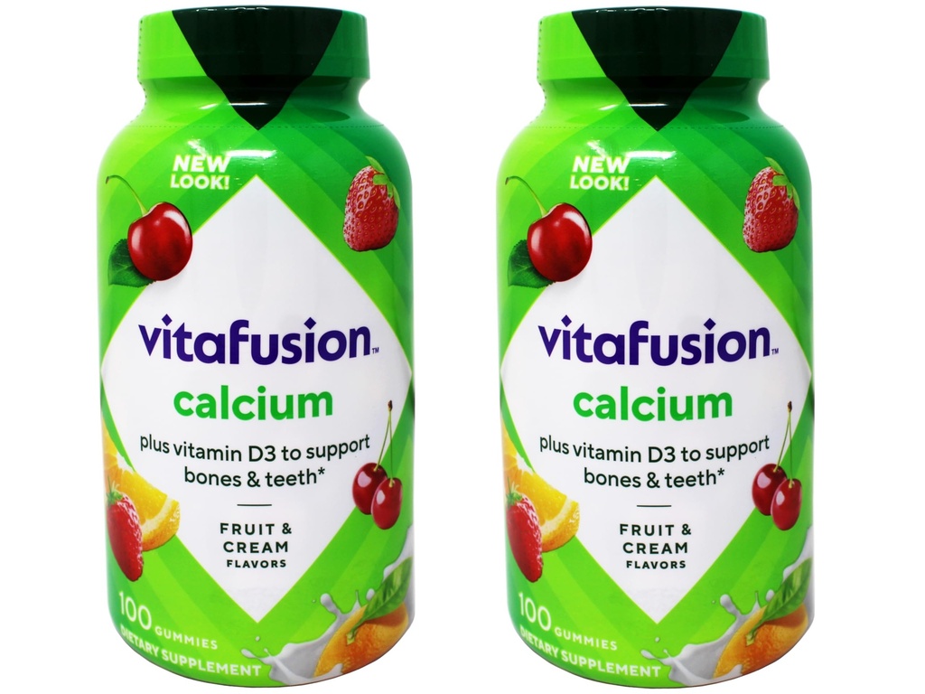 VitaFusion Calcium 500 mg Συμπλήρωμα διατροφής Gummies Natural Fruit and Cream Flavors - 100 ct, Συσκευασία των 2