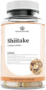 Nature Restore Shiitake Mushroom Extract Supplement, 90 Capsules, High 30% Polysaccharide Concentration, Non-GMO, Gluten Free