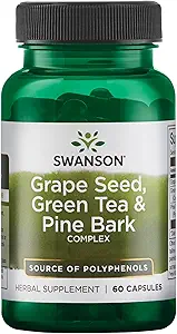 Swanson Σπόροι σταφυλιού Πράσινο τσάι & Pine Bark Complex Υγεία Αντιοξειδωτική υποστήριξη Πολυφαινόλες OPCS Βότανο συμπλήρωμα 60 κάψουλες (Caps)