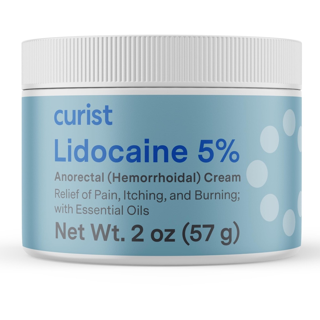 Curist 5% Lidocaine Cream Pain Relief - Numb Quickly & Effectively with 5% Lidocaine Numbing Cream for Anorectal Use - (1 Pack - 2 oz Jar)
