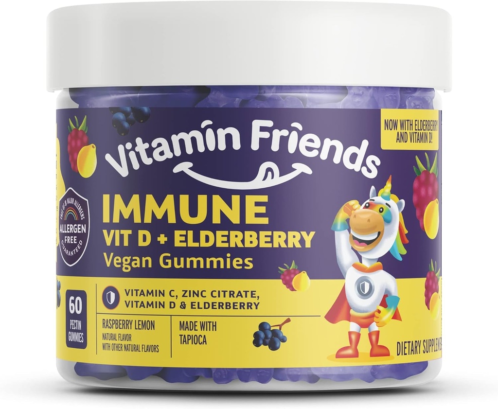 Βιταμίνη Φίλοι - Elderberry, Βιταμίνη C Gummies - Vegan ανοσοποιητικό σύστημα Booster Συμπληρώματα - Υγεία Υποστήριξη w/ ψευδάργυρος Κιτρικό & βιταμίνη D - Προηγμένη ανοσοποιητική υποστήριξη - 30 Ημέρα προσφοράς – 1 συσκευασία