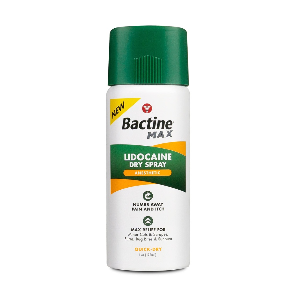 Bactine MAX Dry Spray for Pain Relief with 4% Lidocaine - Numbing Lidocaine Spray with Cooling First Aid - Pain + Itch Relief For Minor Cuts & Scrapes, Burns, Bug Bites, Sunburns & Postpartum Care - 4