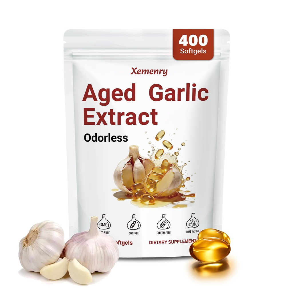 Aged Garlic Extract,400 Garlic Supplements,2-Year Matured for Heart & Immune Support,Non-GMO，Gluten-Free
