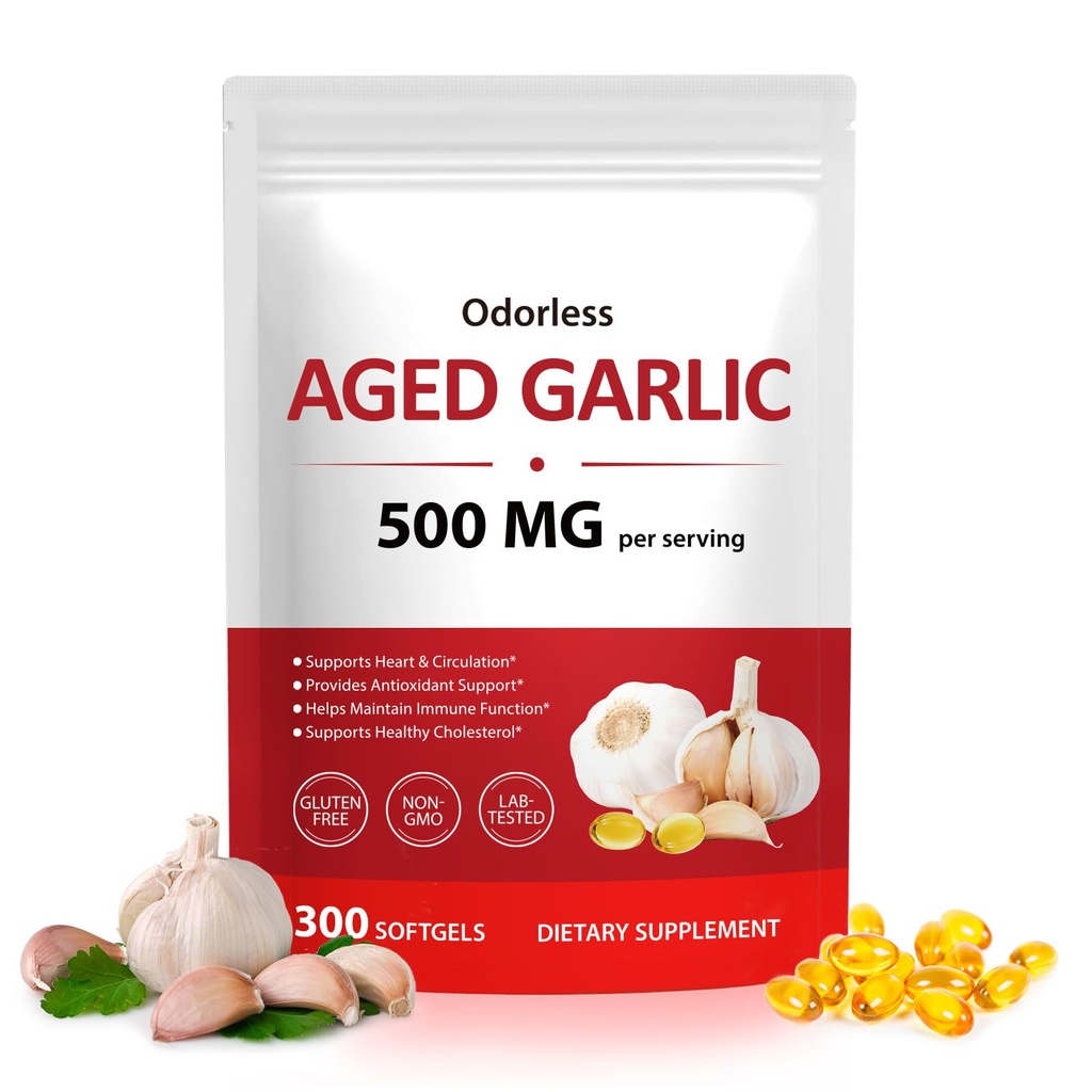 NIFEISHI Aged Garlic Extract Capsules, (300 Count) 500mg Odorless, Garlic Supplement, 2-Year Matured for Overall Wellness, Non-GMO, Gluten-Free, Vegetarian