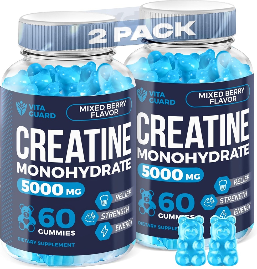 5000mg Creatine Monohydrate Gummies Formula για άνδρες και γυναίκες Ultimate Muscle Builder, Energy Booster & Pre-Workout Supplement (2 Pack)