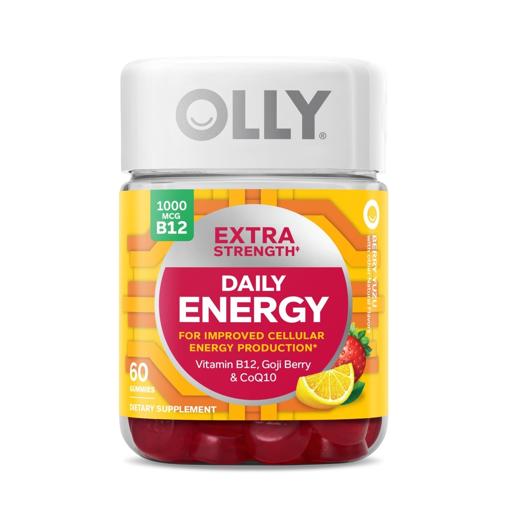 OLLY Ultra Strength Hair, Extra Strength Daily Energy, Biotin, Κερατίνη, Βιταμίνη B12, CoQ10, Goji Berry Gummy Supplement Bundle - 30 Count, 60 Count