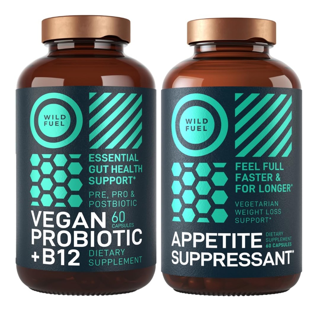 WILD FUEL Vegan Probiotic Plus B12 and Appetite Suppressant Weight Loss and Digestive Health Bundle