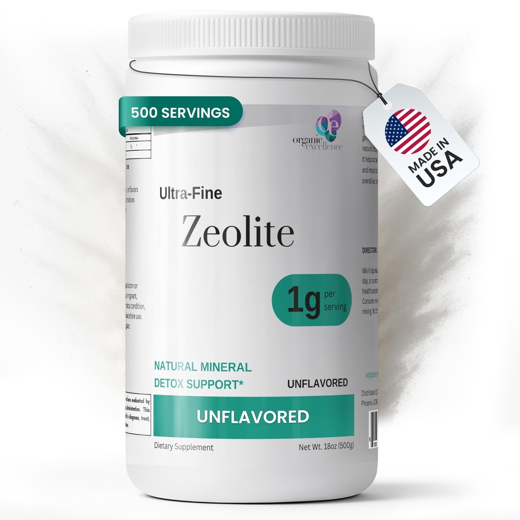 Organic Excellence Zeolite Clinoptilolite Powder – Pure Micronized Mineral Supplement – Supports Gut Health, Cleansing Support & Internal Balance – Non-GMO, Vegan – 500 Servings