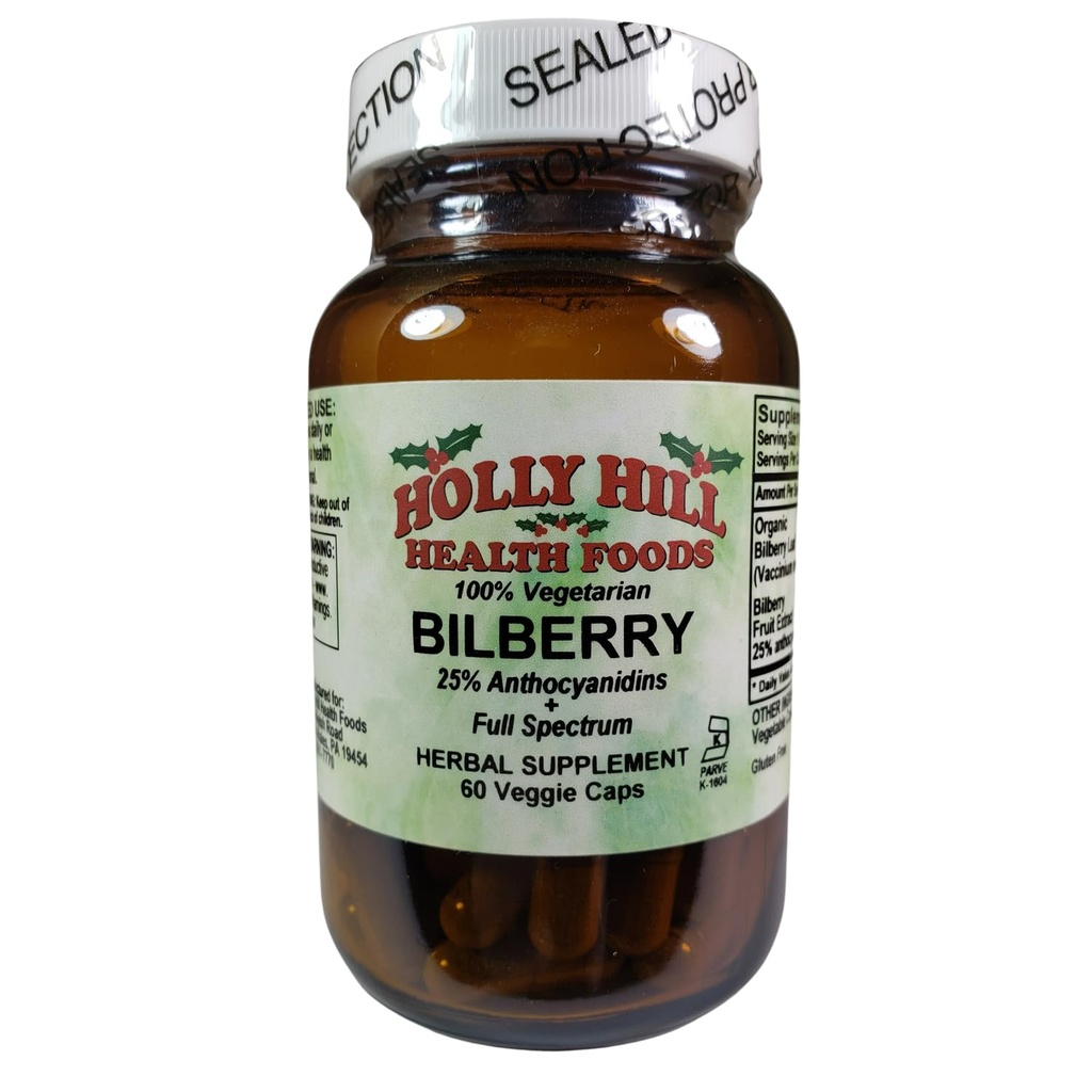Holly Hill Health Foods Bilberry,25% Anthocyanidins+Full Spectrum,60 Veg Caps