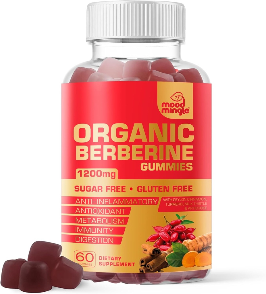 Gummies συμπλήρωμα βερβερίνης (1200mg) με κανέλα Κεϋλάνης, Κουρκουμάς, Γαϊδουράγκαθο γάλακτος & Artichoke - Χωρίς ζάχαρη, Χωρίς γλουτένη, Ποιότητα GMP