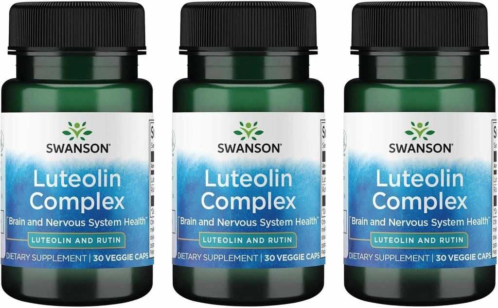 Swanson Luteolin Complex w/Rutin - Συμπλήρωμα υποστήριξης εγκεφάλου που προωθεί τη μνήμη, Mood & Γνωστική Υγεία - Φυσική φόρμουλα για να βοηθήσει τη διατήρηση του νευρικού συστήματος - (30 κάψουλες λαχανικών) 3 Pack