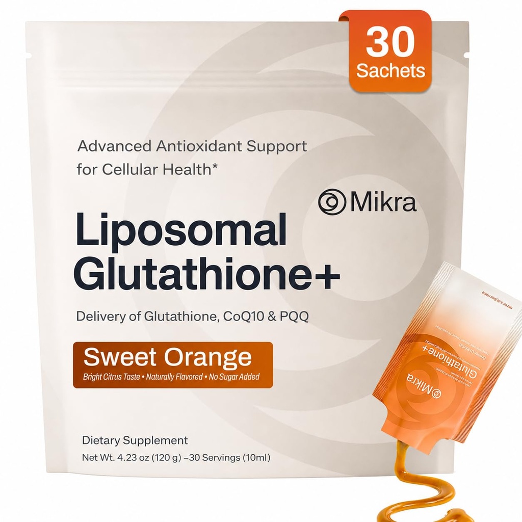 Mikra Liposomal Glutathione Supplement with CoQ10 & PQQ - Antioxidant for Energy, Brain & Immune Support - 30 Single-Dose Vials