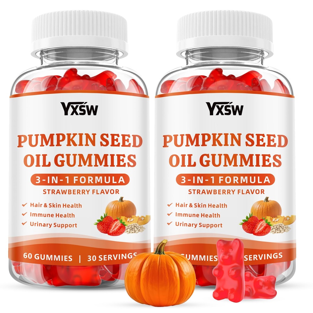 Pumpkin Seed Oil Gummies with Saw Palmetto, Organic Pumpkin Seed Oil Supplement for Hair Growth & Skin Health, Prostate Health, High Pure Extract for Women Men, Strawberry Flavor, 120 Count