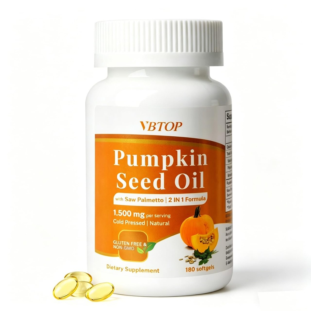 Pumpkin Seed Oil & Saw Palmetto Extract, 180 Softgels, Cold-Pressed Pure Virgin Oil, Rich in Essential Fatty Acids & Plant Sterols, Supports Hair Health, Urinary & Bladder Comfort, Non-GMO