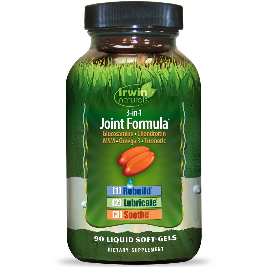 Irwin Naturals 3-in-1 Joint Formula with Glucosamine, Chondroitin, Turmeric & Boswellia - Advanced Joint Support Supplement for Men and Women - 90 Liquid Soft-Gels