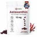 Premium Astaxanthin 12mg Antioxidant Supplement with Vitamin E – 120 Softgels, 4 Month Supply, Microalgae Source, Supports Skin, Eye & Joint Health, Non-GMO, Gluten & Soy Free