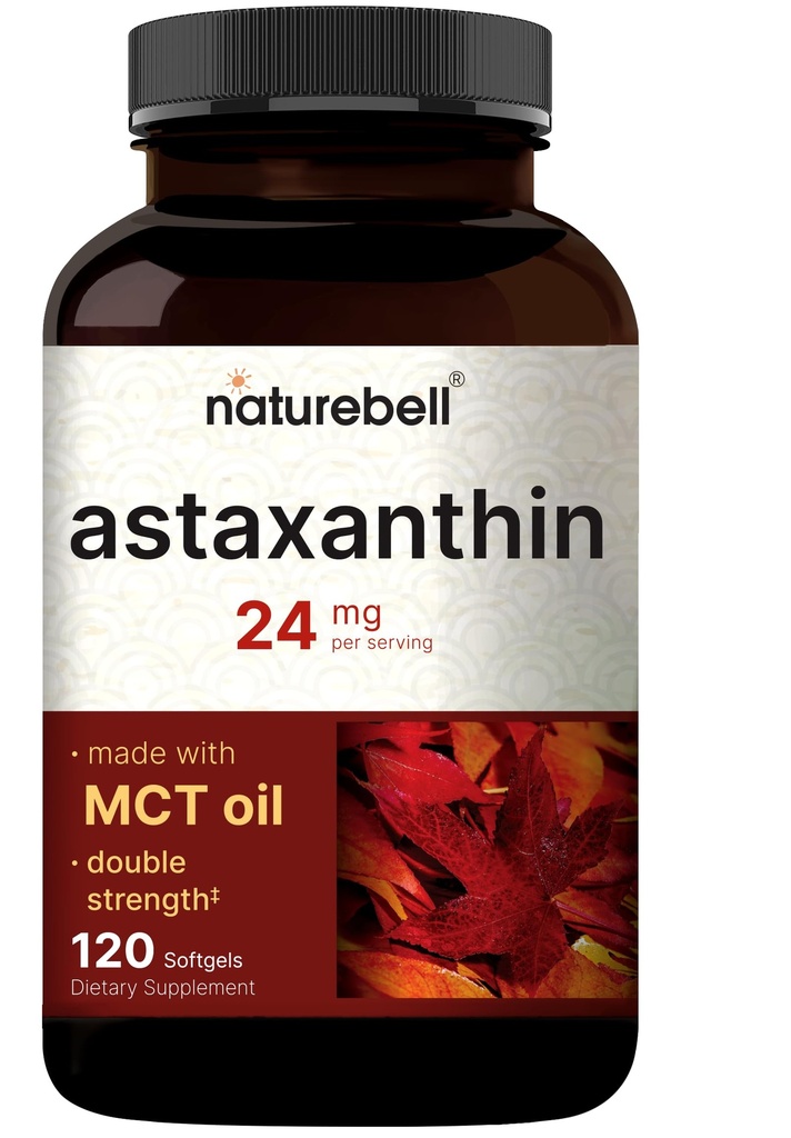 NatureBell Astaxanthin 24 mg, 120 Softgels – Microalgae Source – Astaxanthin Supplements Made with MCT Oil – Non-GMO, Gluten Free, No Soy