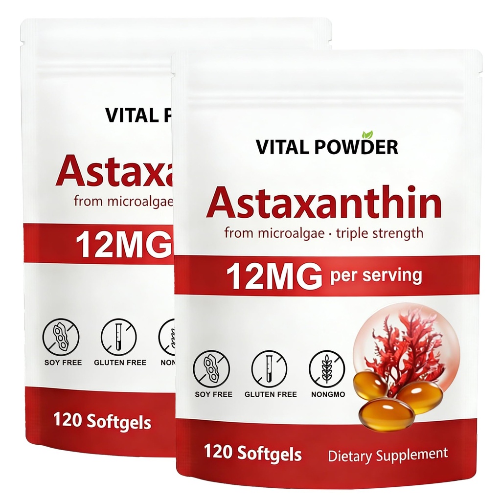 Astaxanthin Supplements 12mg, Supports Internal Circulation & Natural Tanning, 12mg, Non-GMO, Gluten Free, 120 Softgels