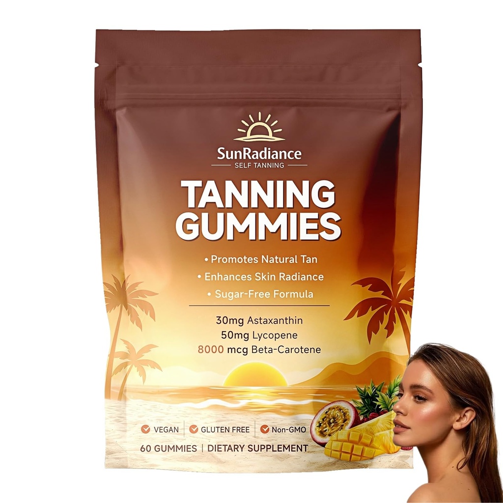Tanning Gummies,Tanning Gummies for Women, Astaxanthin, Beta Carotene with Vitamins C & A, Radiant Healthy Skin, Vegan & Sugar-Free that Work Fast Without Sun 60 Count