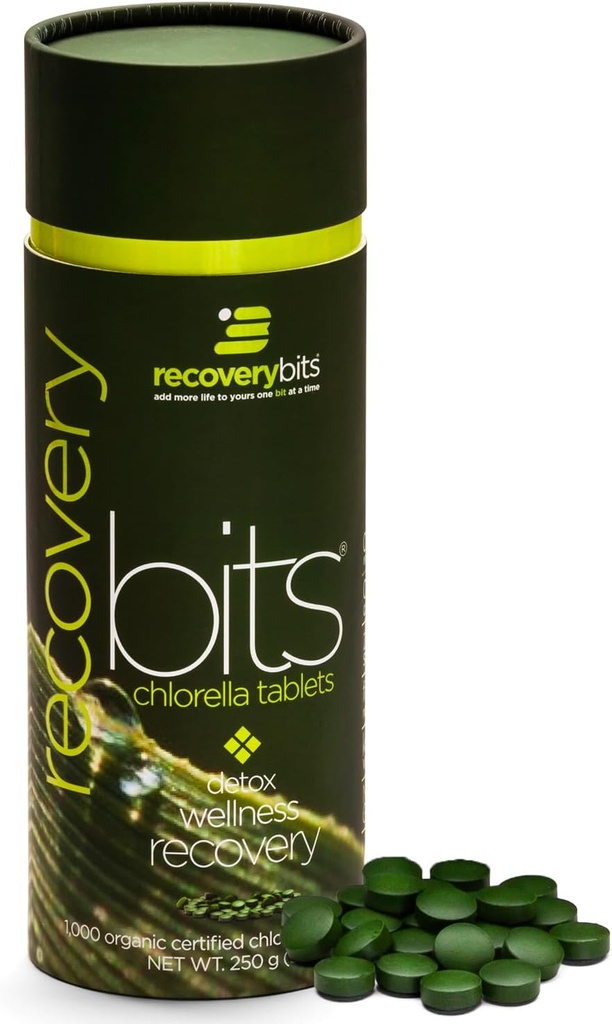 RECOVERYbits - Βιολογικά Δισκία Chlorella - Φυτικά Άλγη Superfood - Χλωροφύλλη - Ρωγμή Τοίχων κυττάρων - Ενέργεια - Ανοσοποιητικό Σύστημα - Detox - Keto - Vegan - Μη ΓΤΟ - Μεγάλο Κάνιστρο - 1000 Tabletισκία