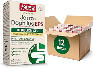 Jarrow Formulas Jarro-Dophilus EPS Probiotics 10 Billion CFU, Dietary Supplement for Intestinal Tract Support, Gut Health Supplements for Women and Men, 60 Veggie Capsules, 30 Day Supply (Pack of 12)