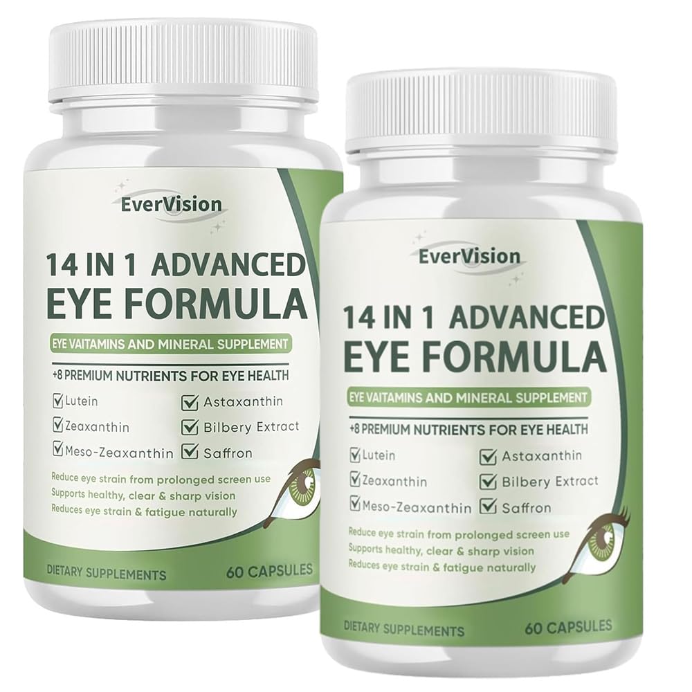 14 in 1 Advanced Eye Formula, 2 Pack Eye Vitamin and Mineral Supplement with Lutein, Zinc, Zeaxanthin & Bilberry Extract for Vision Care, 120 Capsules