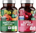 Number One Nutrition N1N Premium και Βιολογικά Superfood Greens και Beet Root Tablets για Ανοσία και Αντιοξειδωτική Υποστήριξη, Συσκευασμένα με Alfalfa, Spirulina και Barley Grass, 120 Tablets