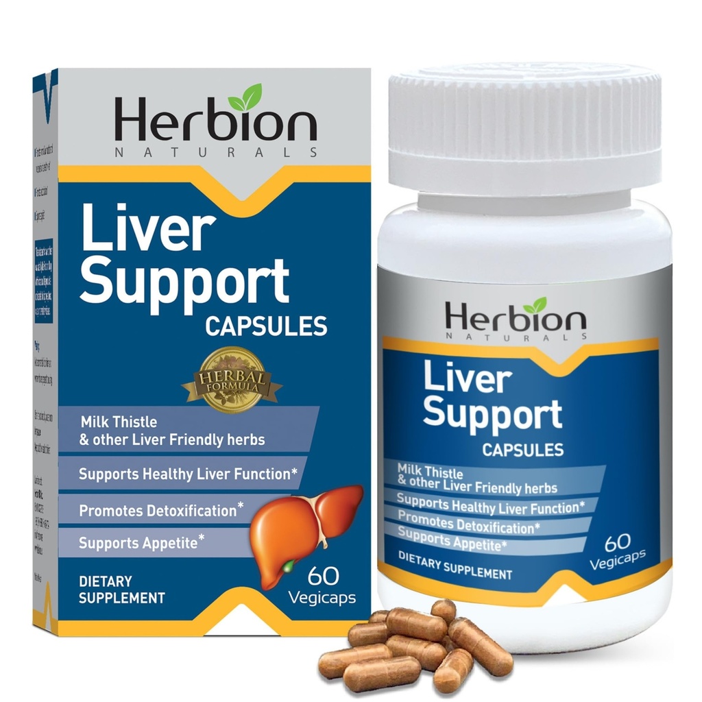 HERBION Naturals Liver Support Herbal Blend with Milk Thistle, Supports Healthy Liver Function, Promotes Detoxification, Supports Appetite, 60 Vegicaps, Pack of 1