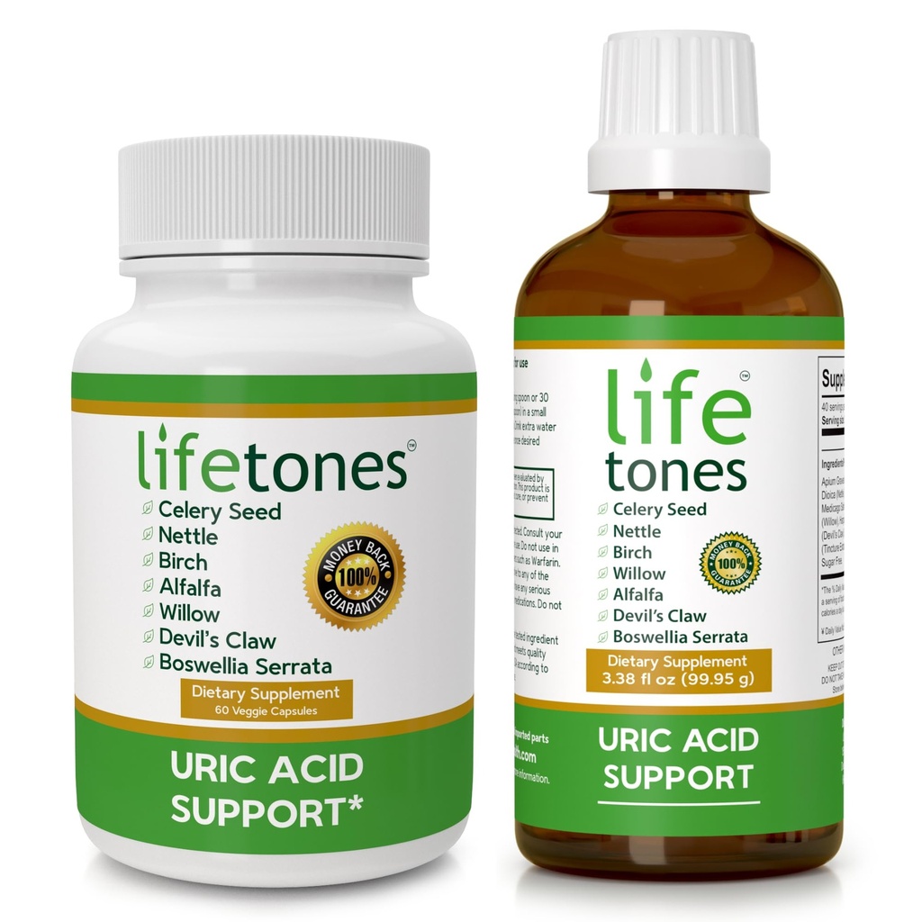 Lifetones Uric Acid Support Bundle - Tincture & Capsules for Joint Health & Comfort