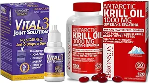 Vital 3 Joint Solution® Clinically Proven Liquid Knee Relief + Bronson Antarctic Krill Oil 1000 mg with Omega-3s EPA, DHA