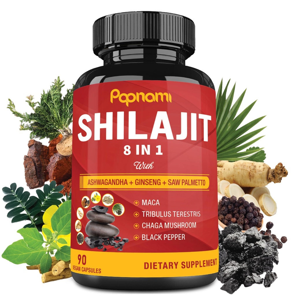 Shilajit Καψάκια Ιμαλαΐων - 3 Μήνες Προμήθεια - Συνδυασμένη Ashwagandha, Ginseng, Saw Palmetto, Maca, Tribulus, Chaga, Μαύρο πιπέρι
