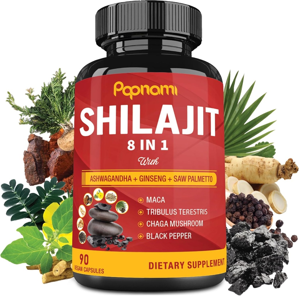 Shilajit Himalayan Capsules - 3 Month Supply - Combined Ashwagandha, Ginseng, Saw Palmetto, Maca, Tribulus, Chaga, Black Pepper