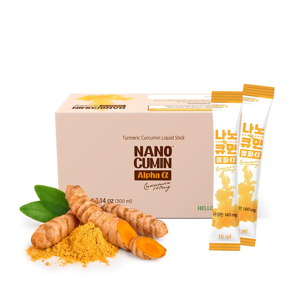 NANOCUMIN Turmeric Curcumin Red Liquid Supplement- 140mg Curcuminoids Ginseng Zinc - Maximum Absorption with 1nm Nano Tech, Supports Joints, Inflammatory, Antioxidant Health 10ml x 30 Sticks