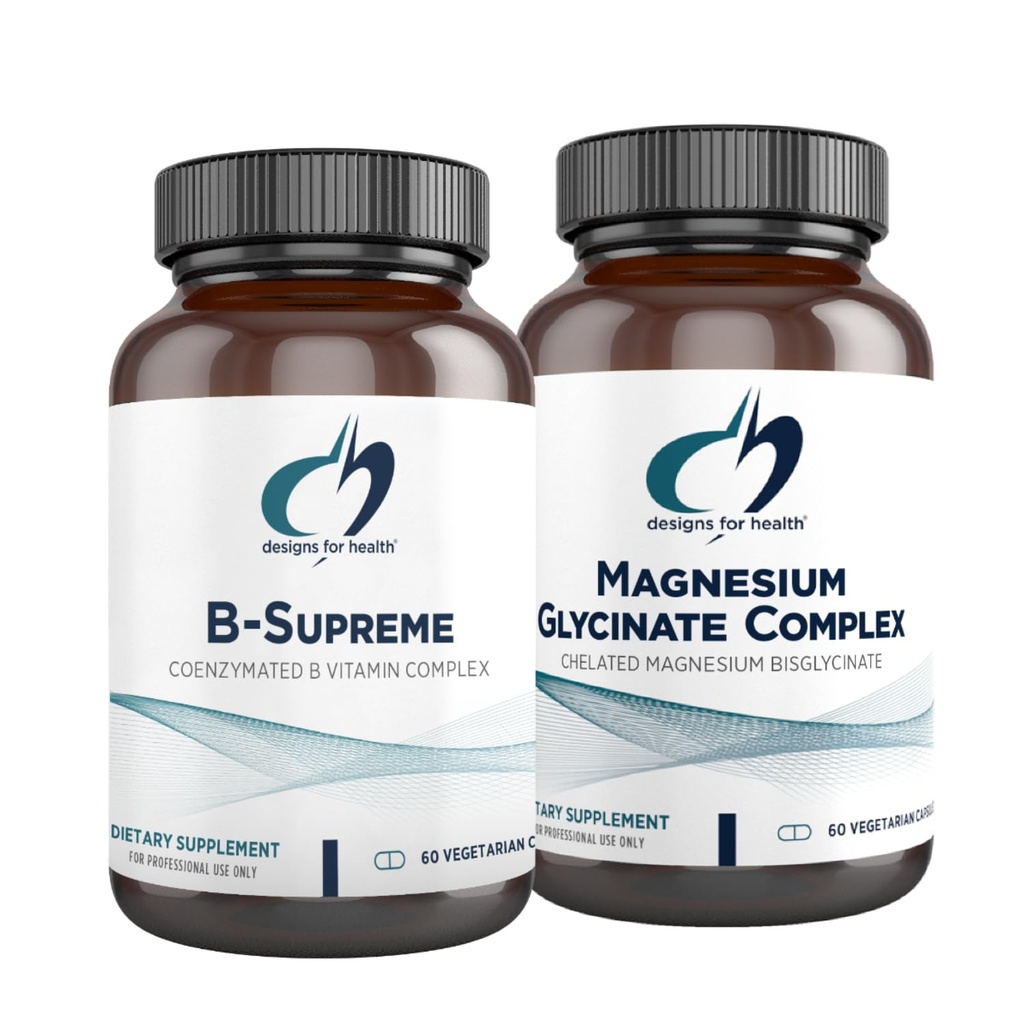 Σχέδια για την υγεία Μαγνήσιο Glycinate Complex (60 κάψουλες) & B-Supreme (60 κάψουλες) Bundle - B Vitamin Complex με υψηλή απορρόφηση συμπλήρωμα μαγνησίου