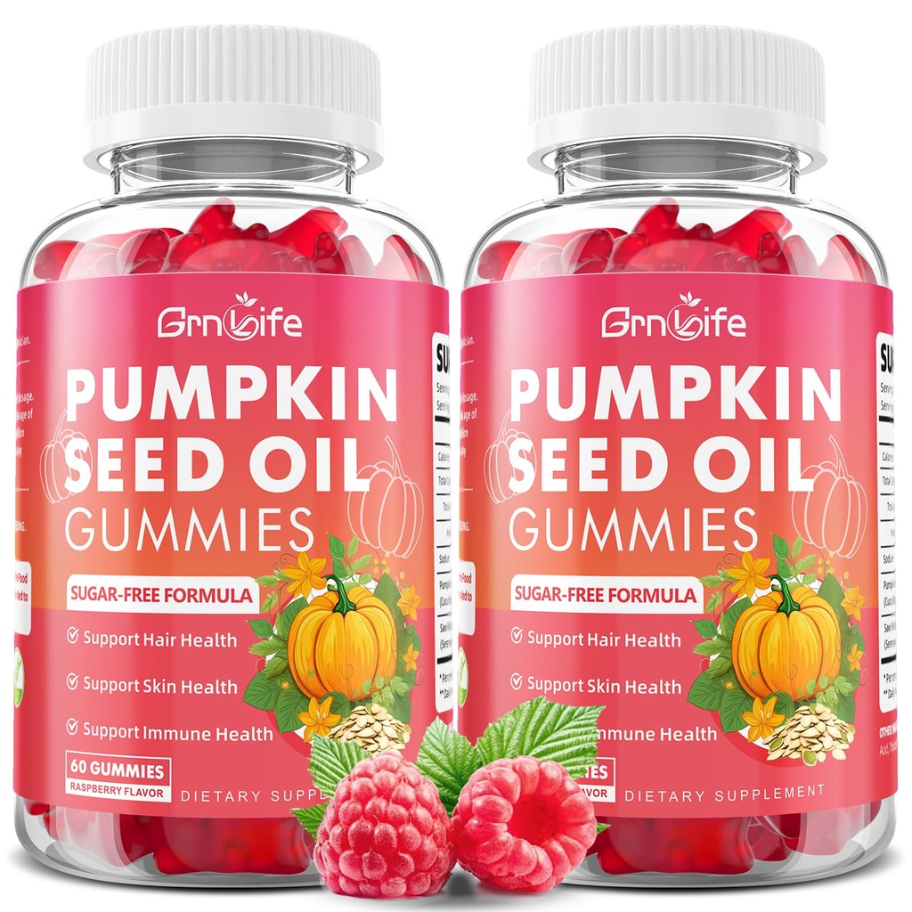 2 Pack Pumpkin Seed Oil Gummies with Saw Palmetto, Organic Pumpkin Seed Oil Supplement, High Pure Extract for Women Men, Raspberry Flavor, 120 Count