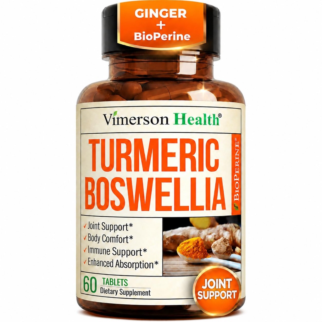 Boswellia Serrata Turmeric Curcumin Supplement: Organic Tumeric, Boswellia Extract, Ginger & BioPerine for Max Absorption – Inflammation & Joint Supplements for Men & Women – Non-GMO – 60 Tablets