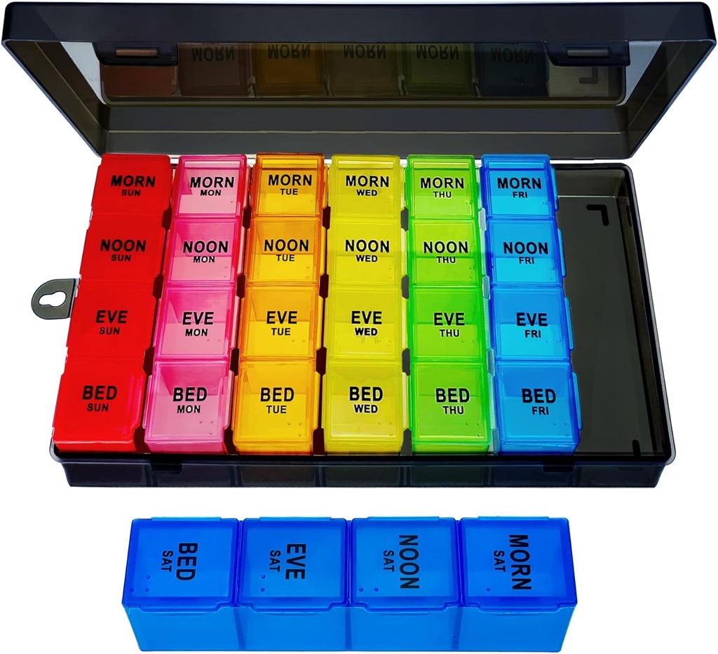 Weekly Pill Organizer 4 φορές την ημέρα, Big Medicine Organizer, Pill Box 7 ημέρα 28 διαμέρισμα, Portable Travel Pill θήκη εμπορευματοκιβωτίων για βιταμίνη και συμπλήρωμα (χρώμα)
