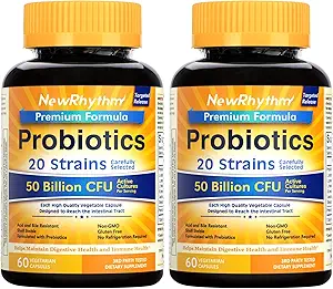 NewRhythm Probiotics 50 δις CFU 20 Strains, 120 κάψουλες Veggie, Στοχευμένη Τεχνολογία Απελευθέρωσης, Στομαχικό Οξύ Ανθεκτικό, Καμία ανάγκη για Ψύξη, Μη ΓΤΟ, Χωρίς Γλουτένη