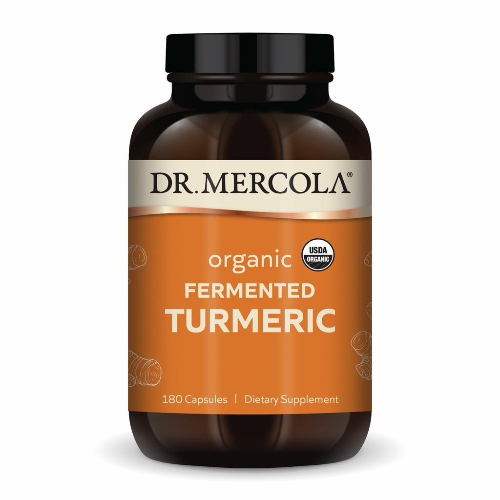 Dr. Mercola Organic Fermented Turmeric - 370 mg Fermented Turmeric - Υψηλής Βιωσιμότητας Κουρκουμινοειδή - USDA Organic, Μη ΓΤΟ, Χωρίς γλουτένη & Χωρίς σόγια - 180 κάψουλες (90 εξυπηρετούν)