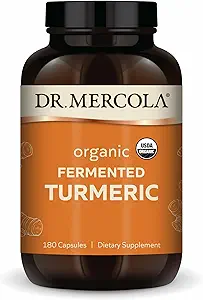 Dr. Mercola Organic Fermented Turmeric - 370 mg Fermented Turmeric - High-Bioavailability Curcuminoids - USDA Organic, Non-GMO, Gluten-Free & Soy-Free - 180 Capsules (90 Servings)