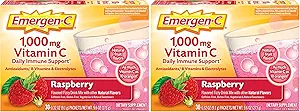 Emergen-C (30 Count, Raspberry Flavor, 1 μήνα συμπλήρωμα διατροφής Fizzy Drink Mix με 1000mg βιταμίνη C, 0.32 πακέτα ουγγιάς, Caffeine Δωρεάν (πακέτο του 2)