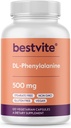 BESTVITE DL-Φαινυλαλανίνη 500mg (120 κάψουλες χορτοφάγων) - Όχι Stearates - Χωρίς πληρωτικά - Vegan - Χωρίς γλουτένη - Μη ΓΤΟ