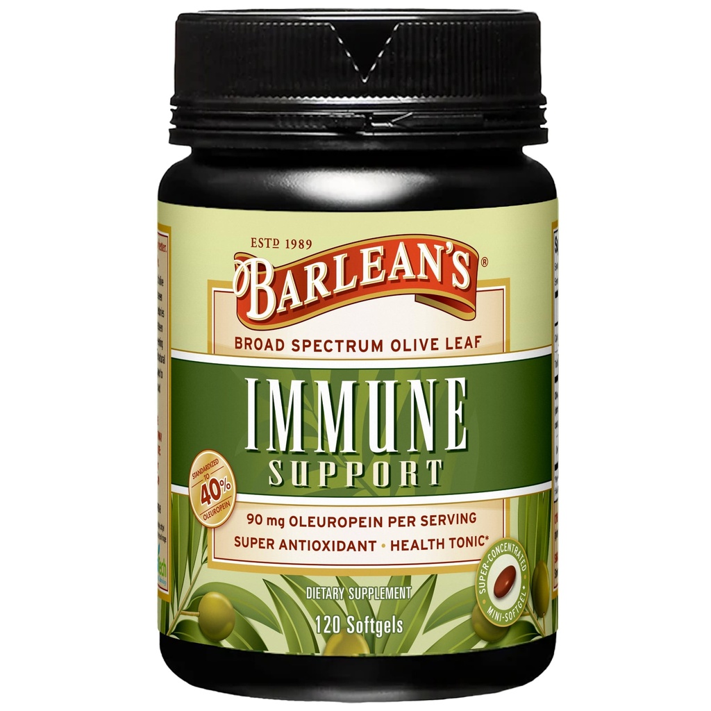 Barlean's Olive Leaf Complex Supplements, Immune Support Softgels, 95mg Oleuropein Antioxidants, Heart Health and Immunity Supplement Pills, 120 Count