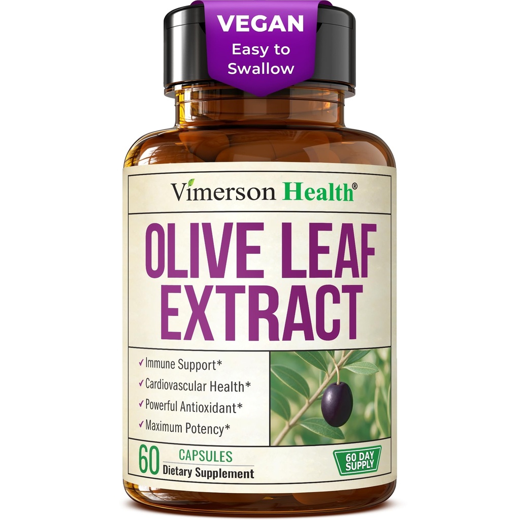 Olive Leaf Extract Capsules – 750 mg Standardized to 150 mg Oleuropein – Polyphenol Antioxidants for Cardiovascular Health and Immune Support Supplement – Vegan Herbal Supplements – 60 Capsules
