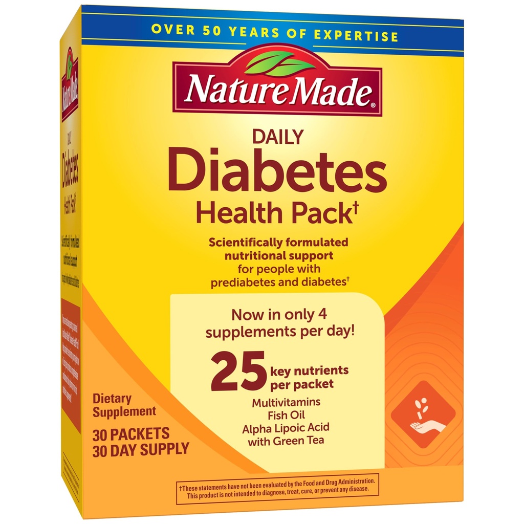 Nature Made Daily Diabetes Health Pack, Συμπλήρωμα διατροφής για διατροφική υποστήριξη, 30 πακέτα, 30 ημέρες προσφοράς
