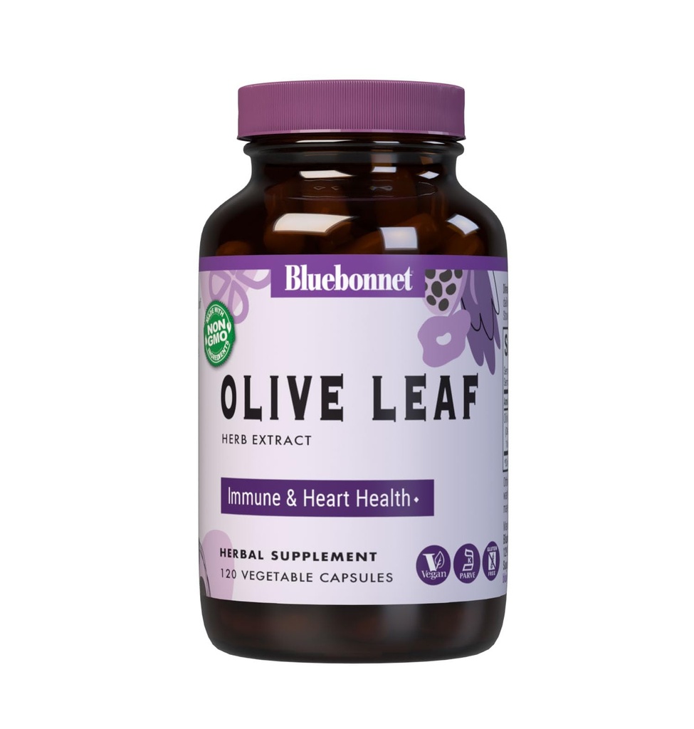BlueBonnet Nutrition Olive Leaf Herb Extract, Supports Immune Health*, Heart Health*, Gluten-Free, Soy-Free, Kosher Certified, Non-GMO, Vegan, 120 Vegetable Capsules, 120 Servings