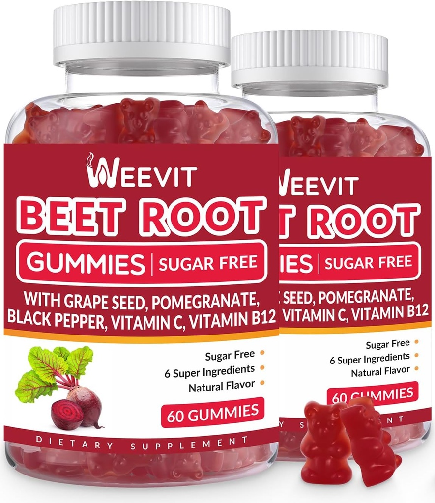 Beet Root Gummies, Nitric Oxide Supplement for Men Women | Organic Beet Gummy with Grape Seed, Pomegranate, Black Pepper, Vitamin C, B12