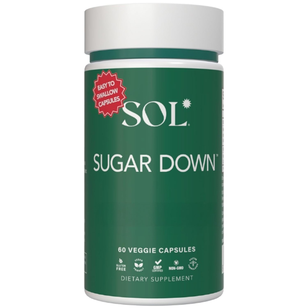 Sugar Down: Wellness Supplement with Astragalus & Anthocyanin, Enhances Digestive Health and Energy Levels, 60 Vegetarian Capsules - Two Capsules Per Serving
