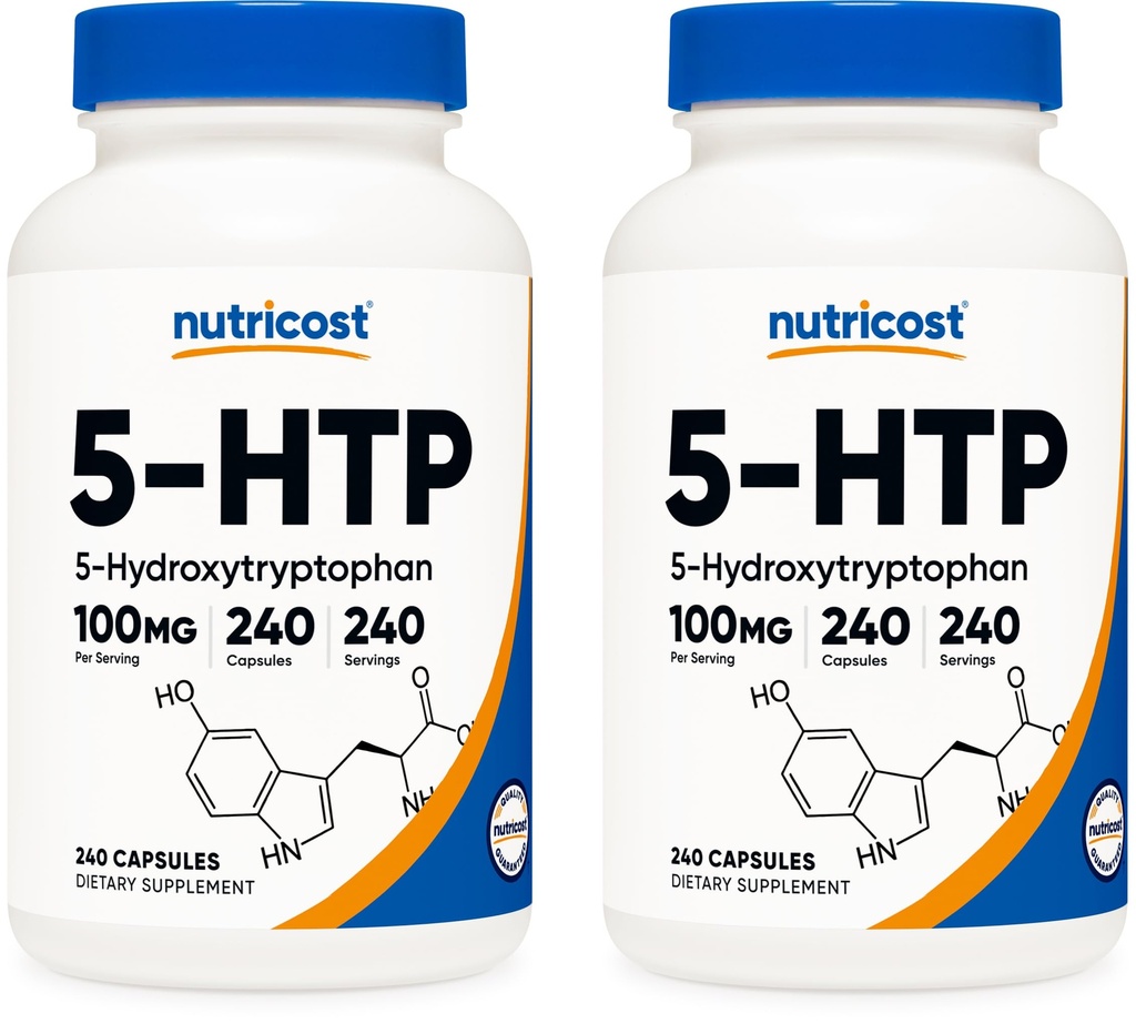 Nutricost 5-HTP 100mg, 240 κάψουλες χορτοφαγικής (5-υδροξυθρυπτοφάνη) - Μη ΓΤΟ & Χωρίς γλουτένη (2 φιάλες)