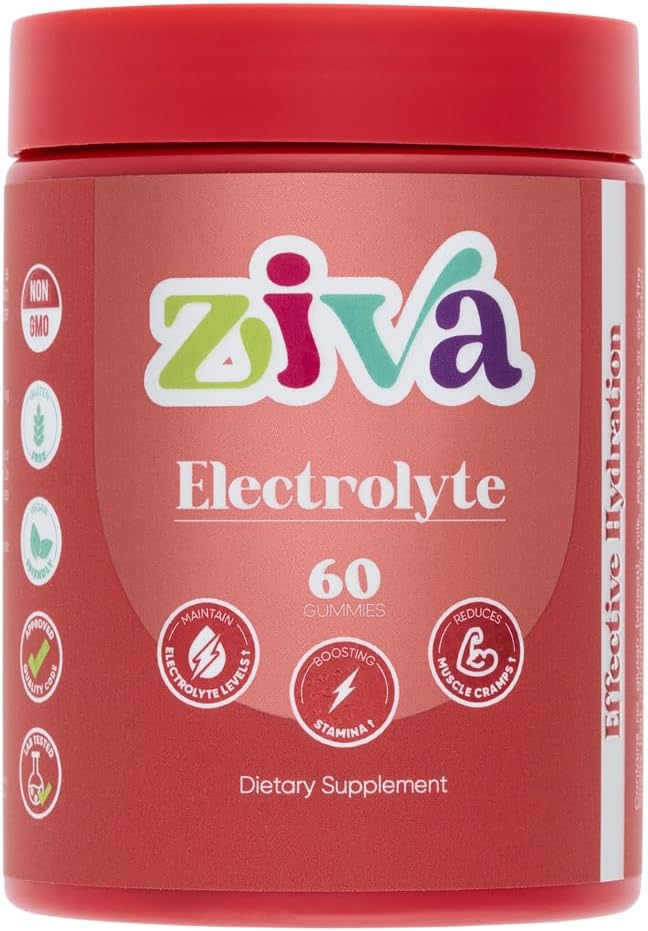 Ziva Electrolyte Gummies – Ενυδάτωση και Ενέργεια Υποστήριξη για την ταχεία ενυδάτωση – Ηλεκτρολύτες για Αθλητές, Δρομείς & Ενεργούς τρόπους ζωής – 60 Count